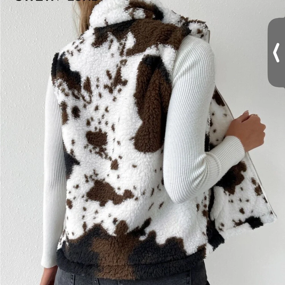 SHEIN Brown and White Fuzzy Vest